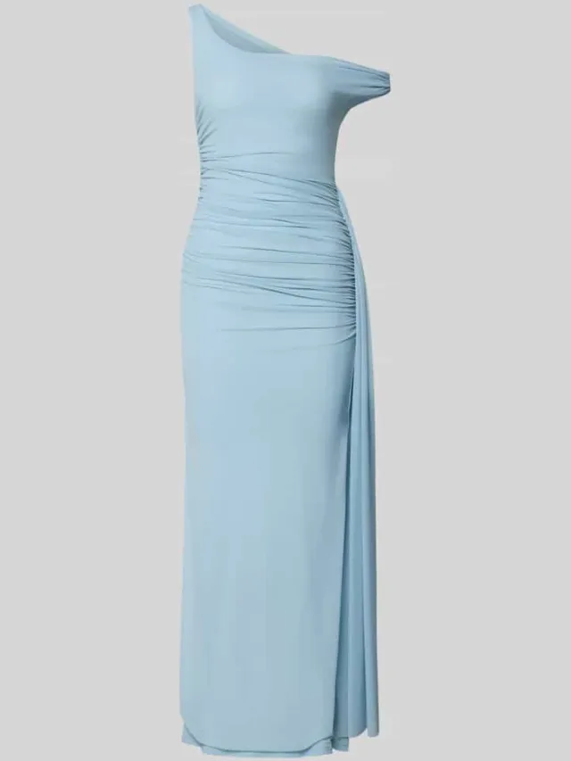 bardot maxi-jurk met drapering model 'LAYANA' lichtblauw, foto 2