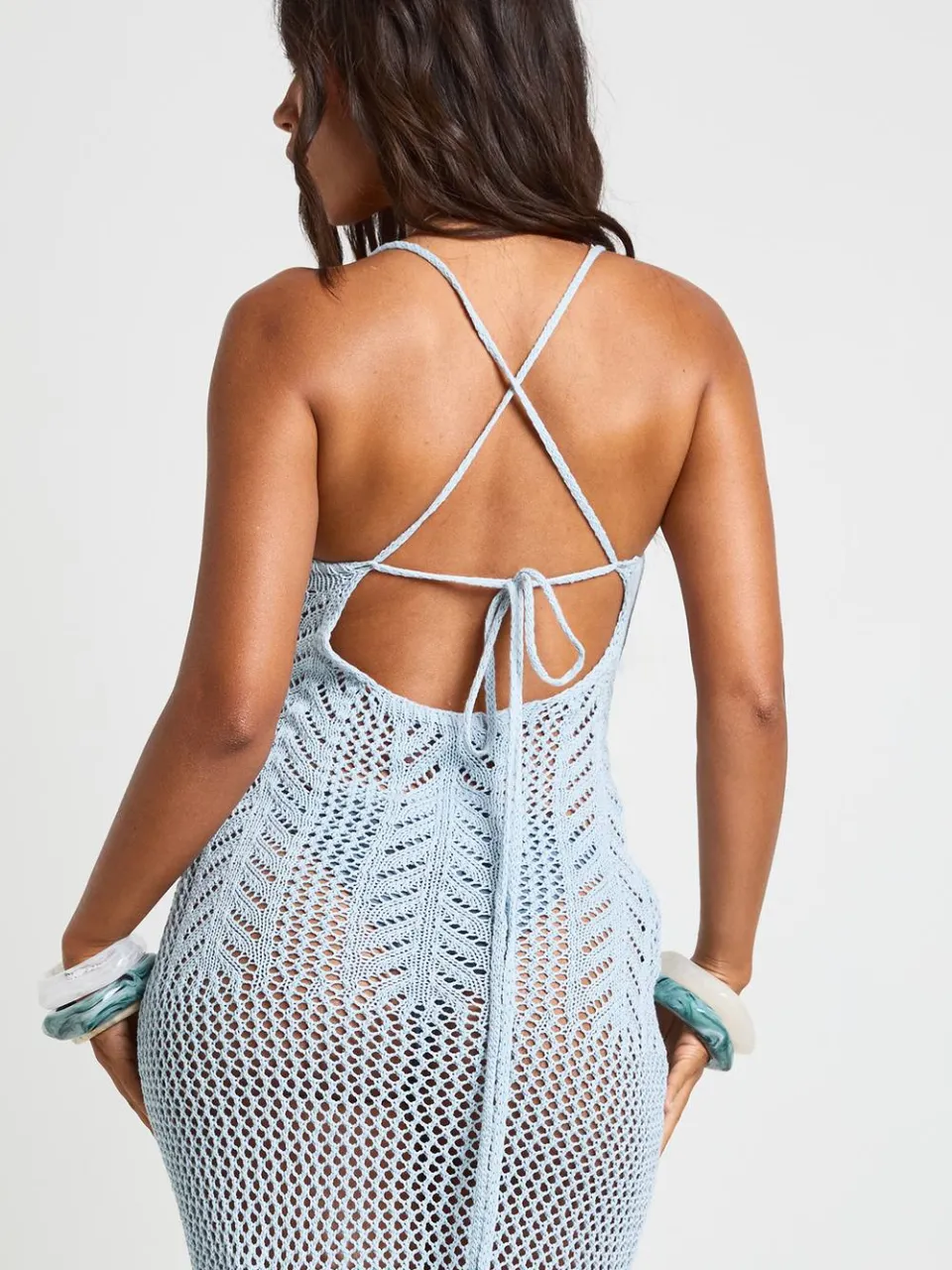 boohoo Dames Strand Gehaakte Maxi Jurk Met Strikdetail Op De Rug babyblauw, foto 4