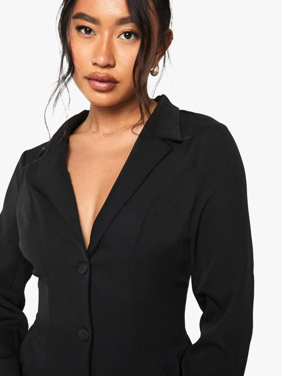 boohoo Dames Volume Frill Blazer Jurk zwart, foto 3