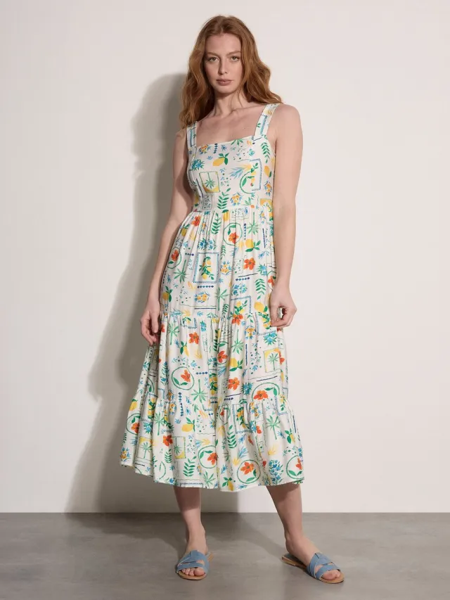 Apricot Midi-jurk met gelaagde rok en ansichtkaartprint Room