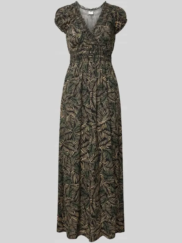 Apricot maxi-jurk van viscose met V-hals zwart, foto 2