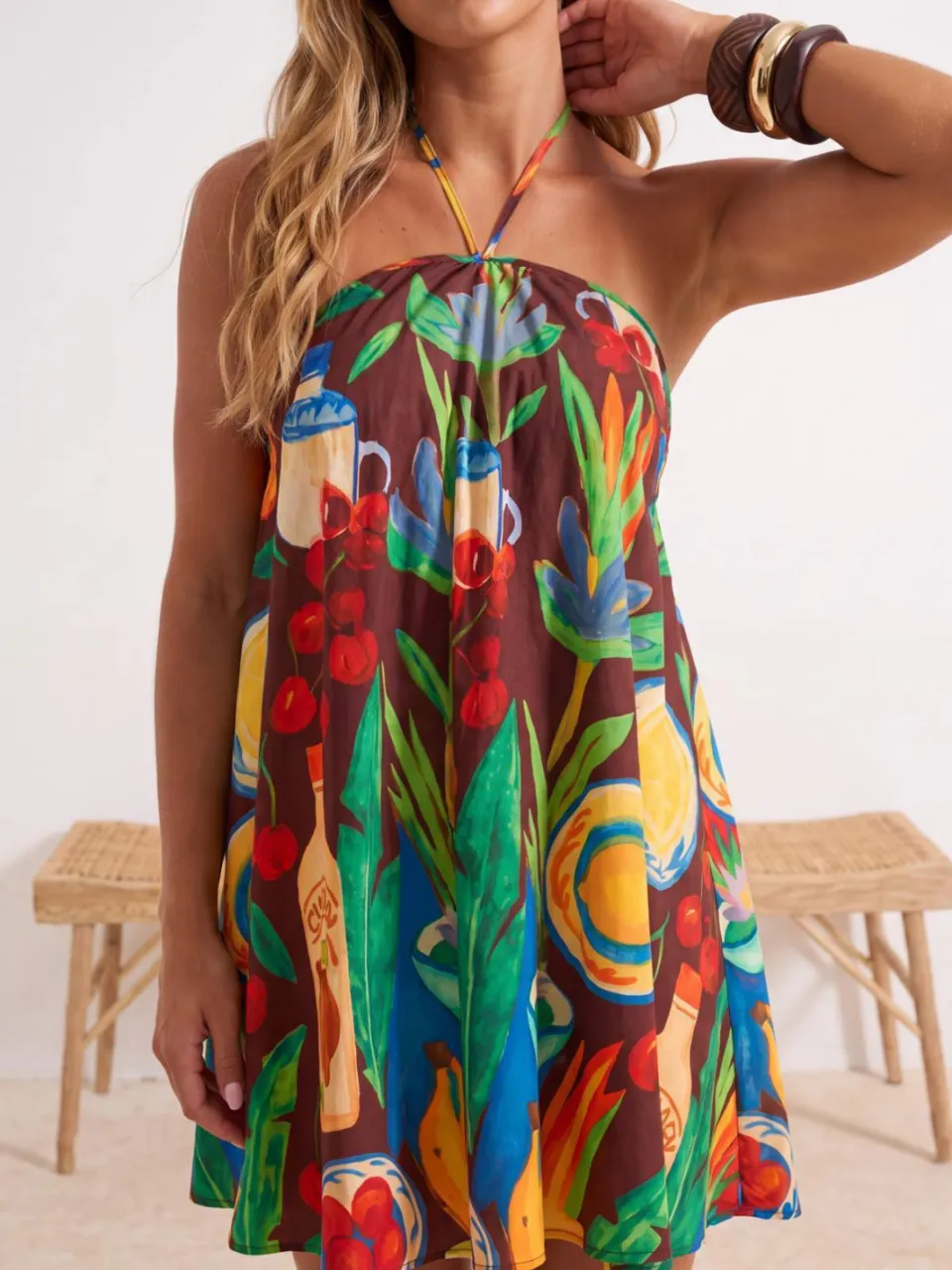 Trendyol TRENDYOLMİLLA Dames Meerkleurig Effen Extra Kort / Super Mini Mouwloos Strandkleding Recht Jurken veelkleurig, foto 2