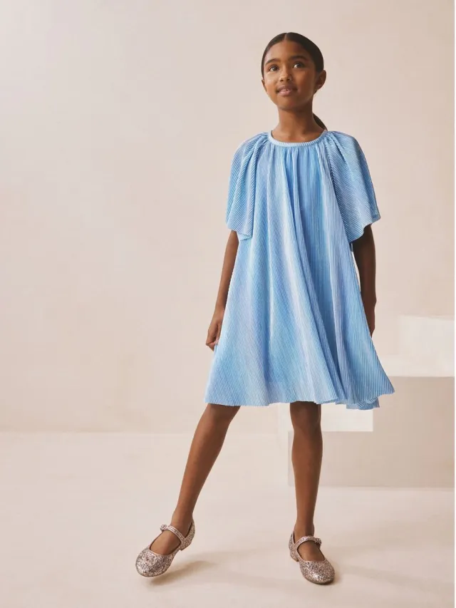 Next Meisjes - Glinsterende feestjurk met wijde mouwen - Blauw Blue