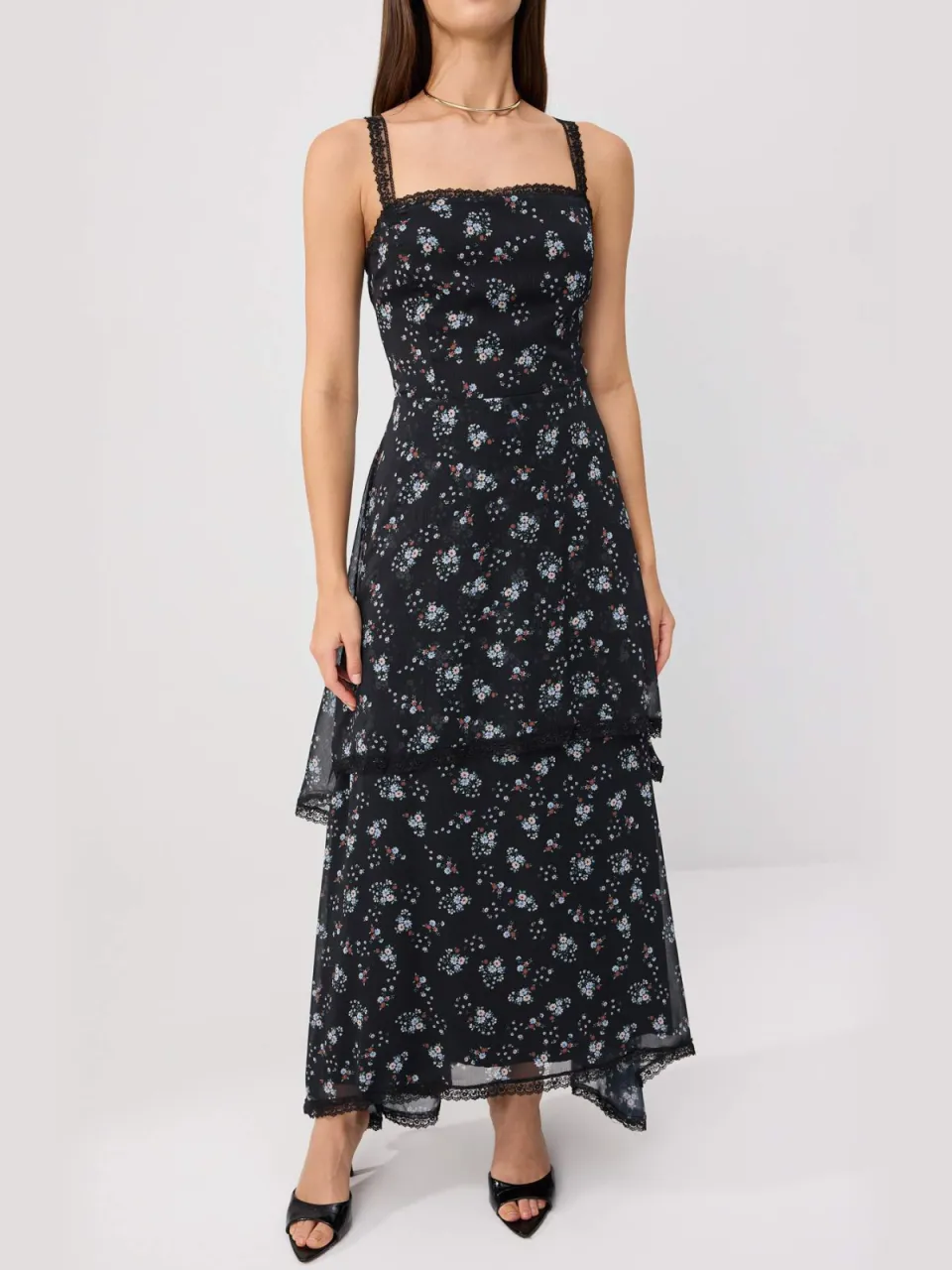 Trendyol TRENDYOLMİLLA Dames Zwart Bloemen Maxi Mouwloos A-lijn Jurken, foto 2