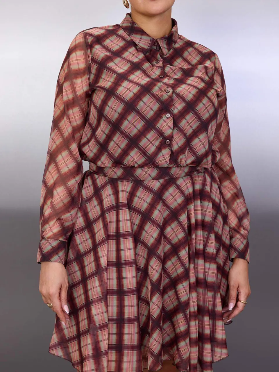 Trendyol Curve Dames Meerkleurig Geruit Kort / Mini Lang Casual Blousejurk Grote maten Jurk veelkleurig, foto 2