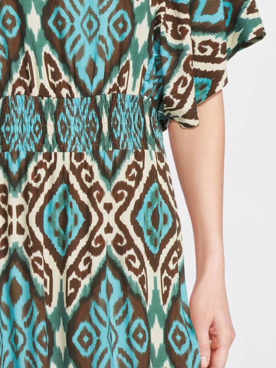 Geisha viscose maxi jurk met smockwerk en print - blauw, foto 3