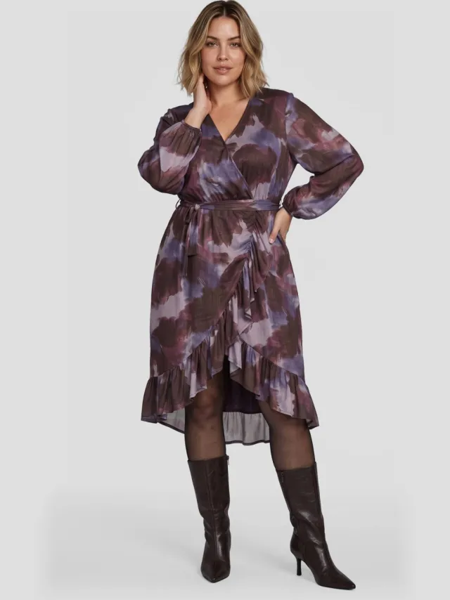GREAT LOOKS mesh wikkeljurk paars Donkerpaars