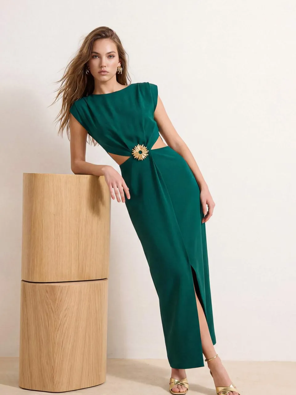Trendyol TRENDYOLMİLLA Dames Groen Effen Maxi Mouwloos Diploma-uitreiking / Gala Recht Avond & Gala Jurk, foto 2