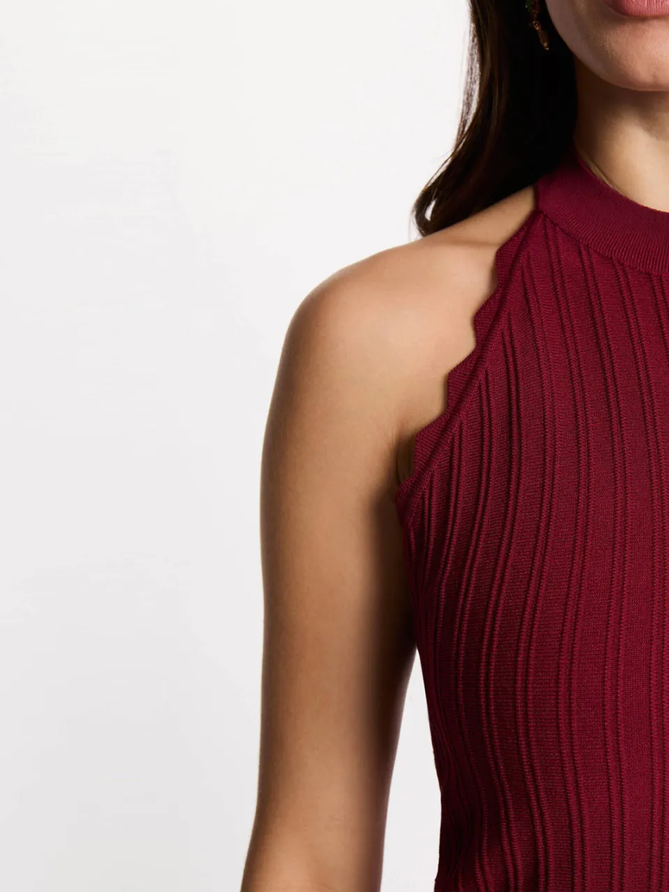 Morgan gebreide halter jurk - donkerrood, foto 4