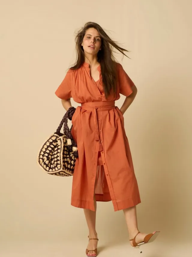 Sissy-Boy Donkeroranje maxi jurk met ceintuur D.Oranje