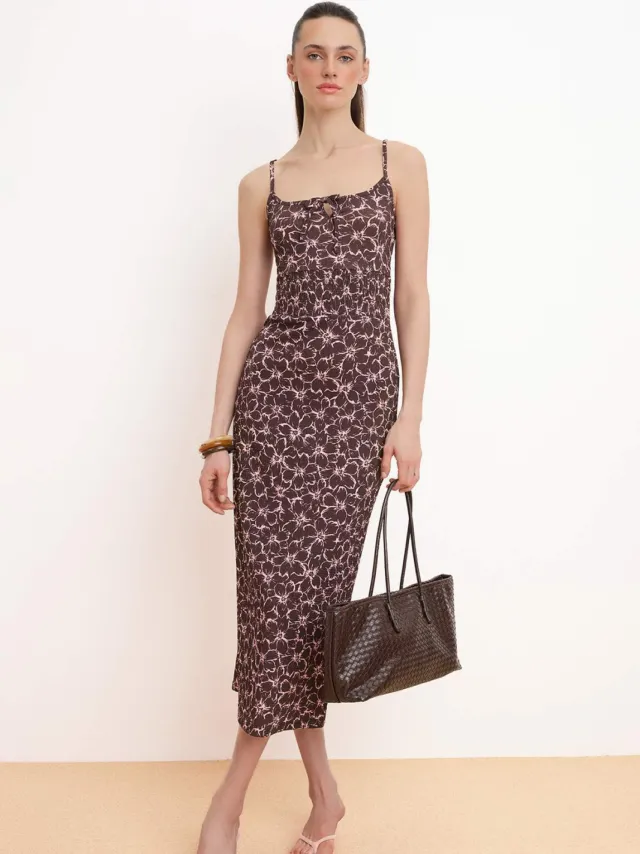 Turkishsouq Mouwloze bodycon midi-jurk met bloemenprint voor dames Zwart