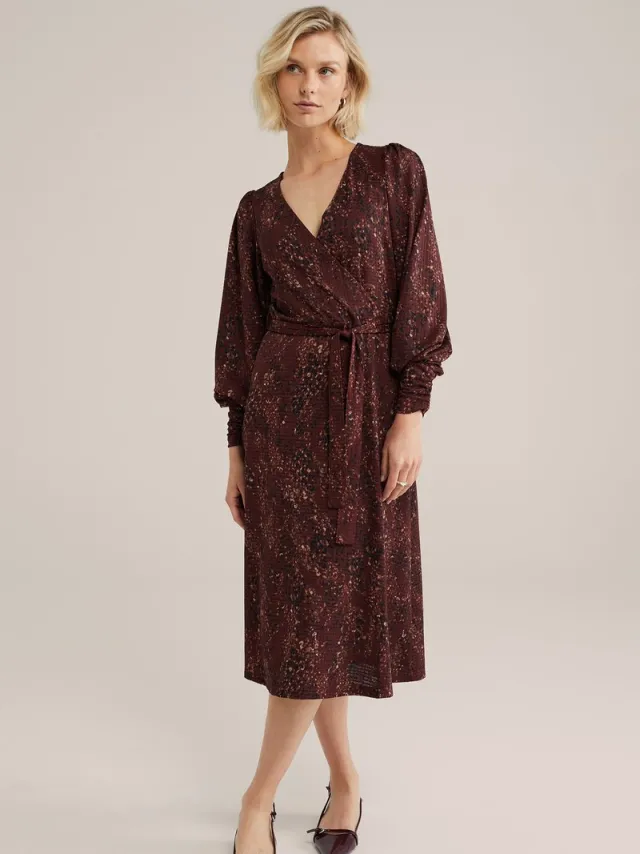 WE Fashion Dames Midi jurk met print Burgundy red