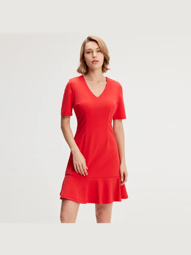 Smart & Joy Minimalistische trapeze jerseyjurk Rood