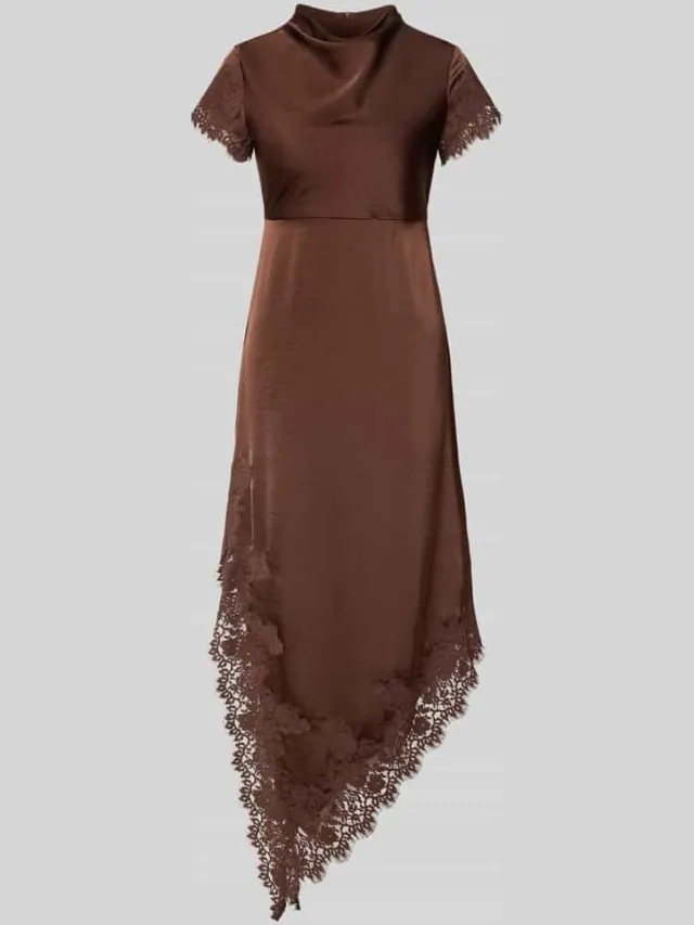 Vero Moda A-lijn avondjurk van satijn model 'RITA' donkerbruin, foto 2