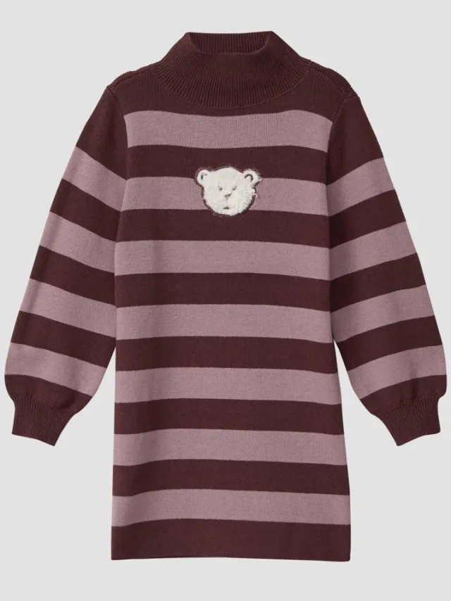 S.Oliver female - Gebreide jurk met glinsterende pluche applicatie bordeaux