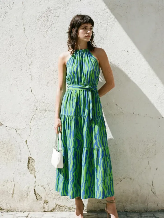 Trendyol TRENDYOLMİLLA Dames Blauw Dierenprint Maxi Mouwloos Avond / Dagelijks Recht Jurken, foto 2