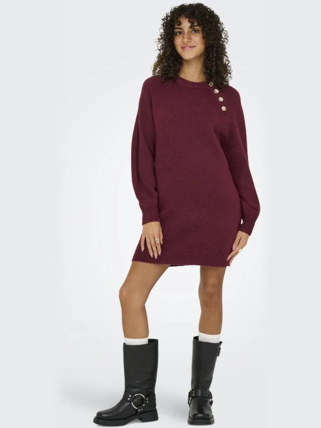 Only ONLEMMA LIFE LS BUTTON ONEC DRESS CC KNT - Dames - Mini jurken Cabernet/Melange