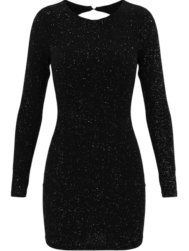Trendyol TRENDYOLMİLLA Dames Zwart Effen Kort / Mini Lang Bodycon Jurken