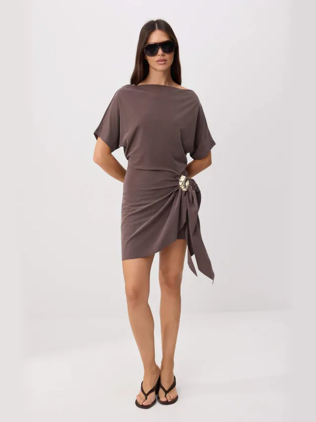 Trendyol TRENDYOLMİLLA Dames Bruin Effen Kort / Mini Kort A-lijn Jurken