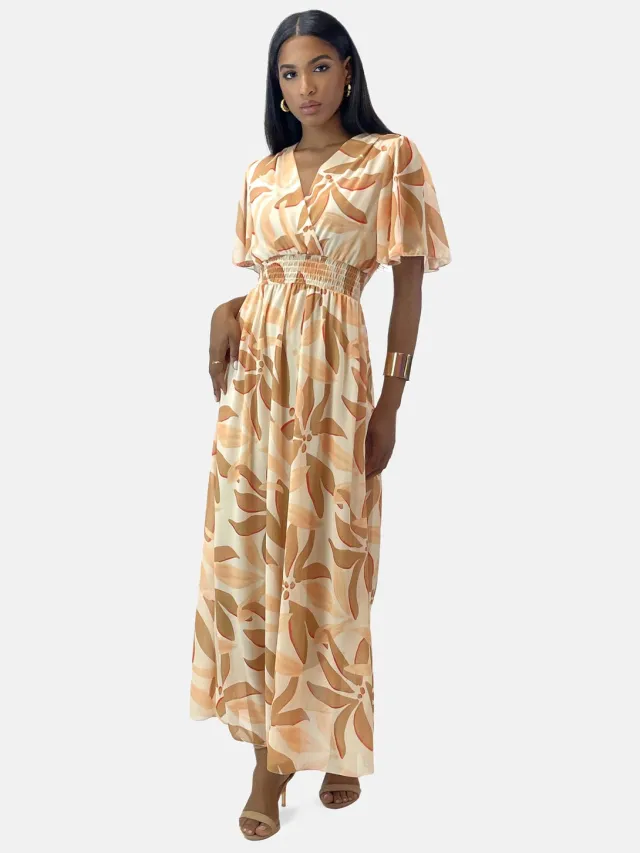 Elara Sommer-Maxikleid mit V-Ausschnitt Crème
