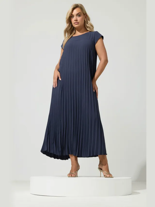 Yours London Marineblauwe Geplooide Maxijurk Blue
