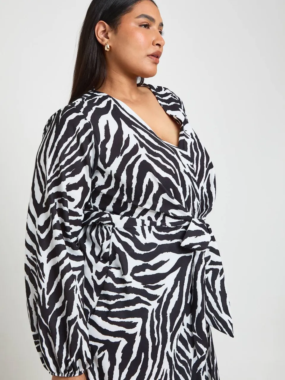 boohoo Dames Plus Maxi Jurk Met Zebratextuur En Strikdetail zwart, foto 2