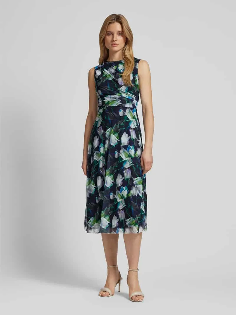 Swing Cocktailjurk met bloemenmotief Donkerblauw