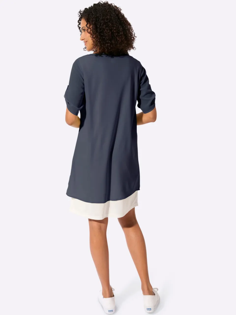 Geweven jurk marine/ecru