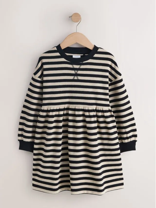 Next Meisjes - Behaaglijke geribbelde trui-jurk - Zwart Monochrome