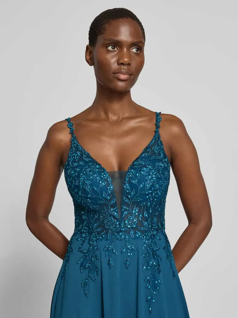 LUXUAR FASHION Avondjurk met stitchings en met siersteentjes petrol, foto 3