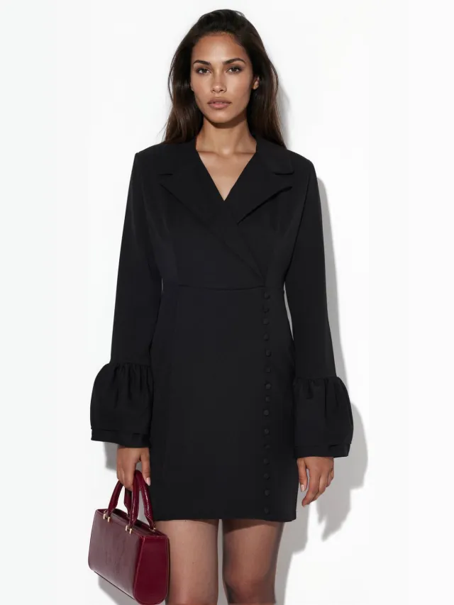 MSN Collection Aansluitende Mini-jurk Met V-hals En Knopen Zwart