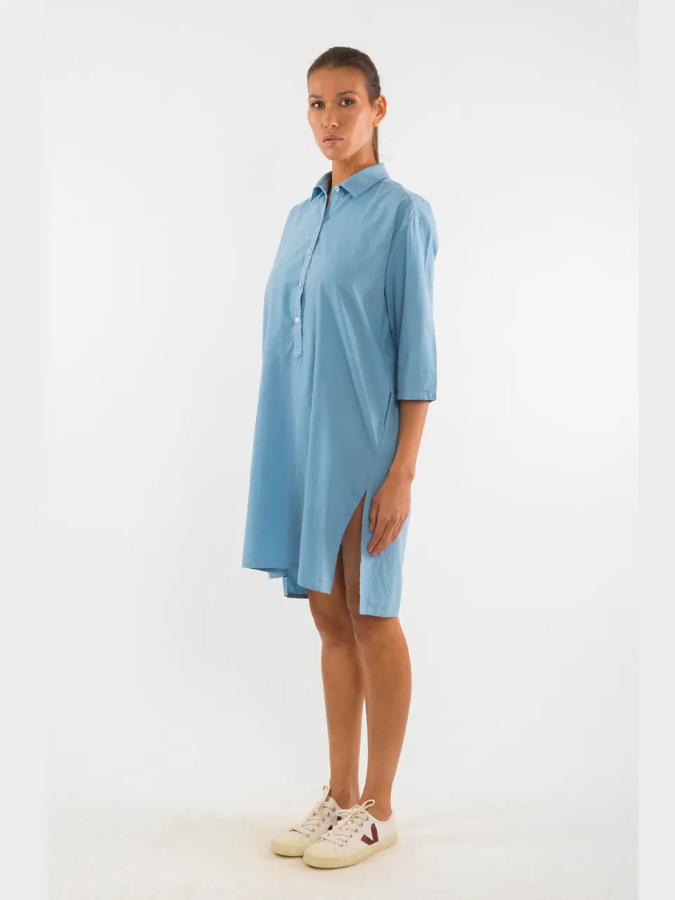 RAVENS VIEW IBIZA dames vegan Blousejurk Isla Vervaagd Denimblauw, foto 2