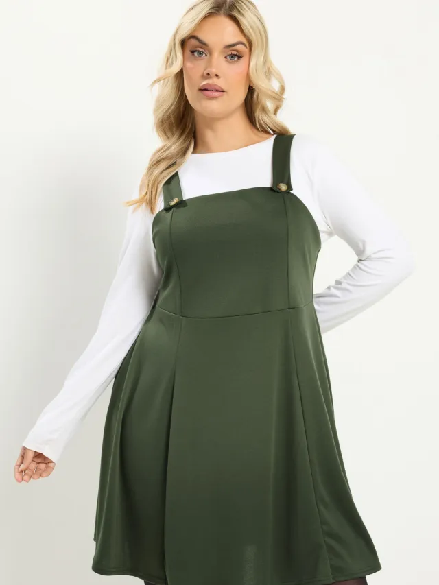 Yours Kaki Groene Pinaforejurk, foto 3