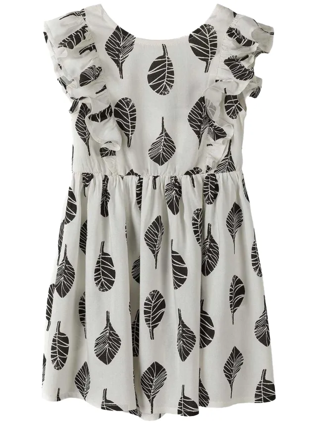 Minoti Zomerjurk met bladmotief voor meisjes (Wit/zwart)