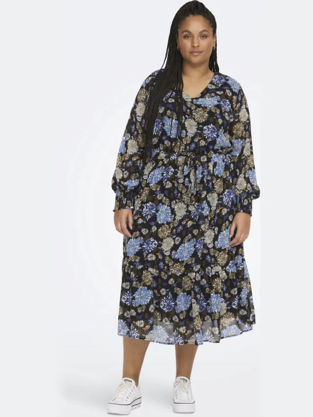 Only Carmakoma CARMILRA LS CALF DRESS AOP - Dames - Maxi jurken Hot Fudge CHRYSANTHEMUM
