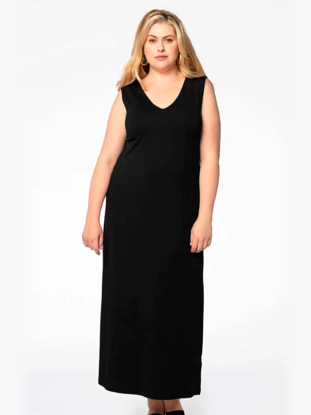 Yoek maxi jurk v-hals zwart