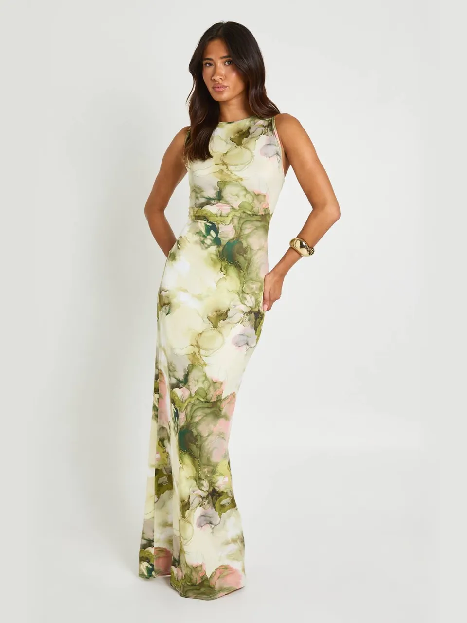 boohoo Dames Maxi-jurk Met Marmerprint Abstract Super Zacht limoen, foto 3