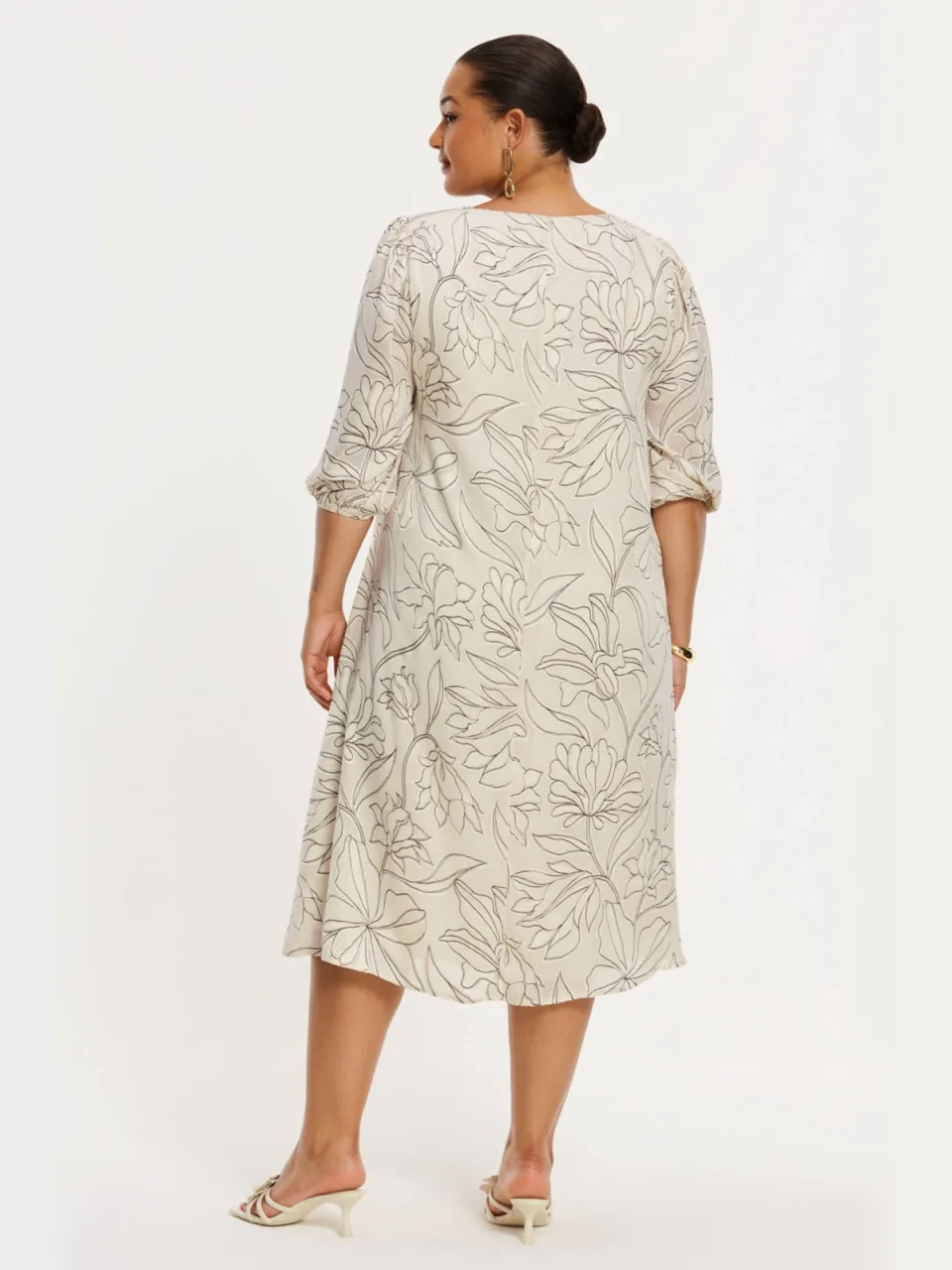 Yoek RICAMI midi jurk ecru met bloemenprint, foto 5