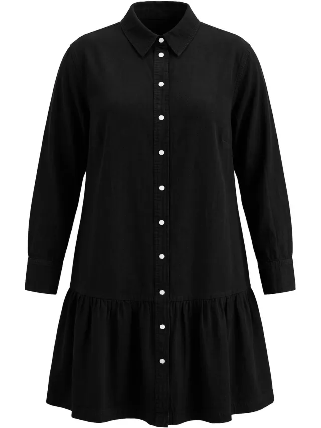 Studio Untold Dames - Jeansjurk oversized zoomvolant wijde lange mouwen - Zwart - Maat 42+