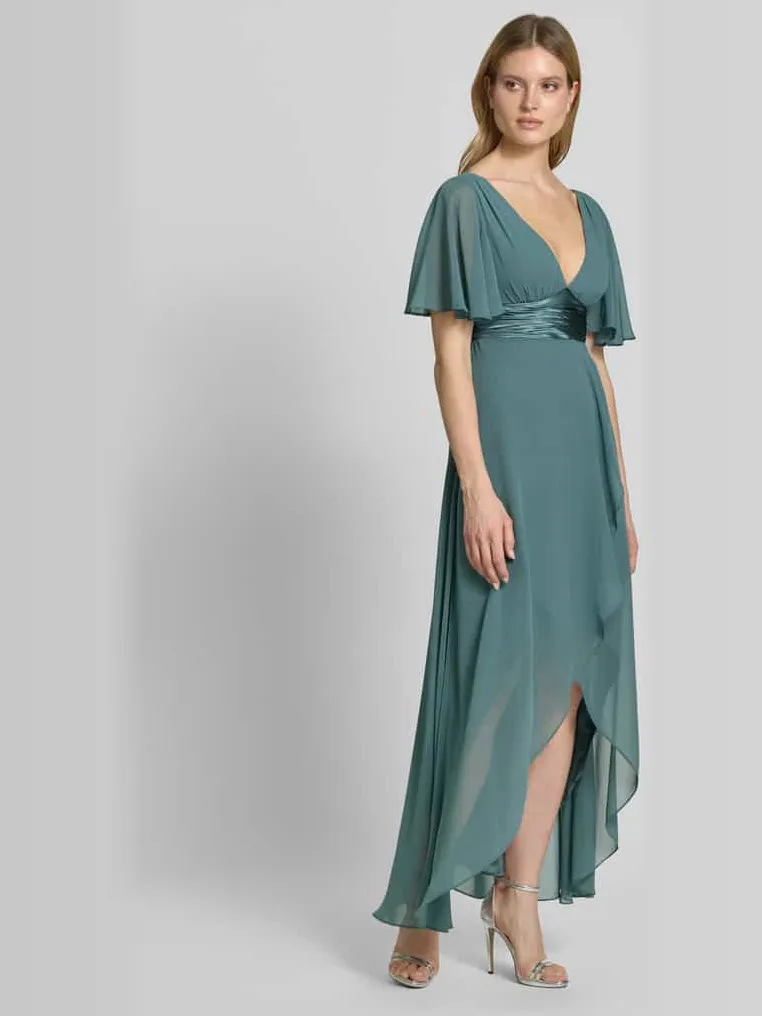 Jake*s Cocktail midi-jurk van chiffon met diepe V-hals rietgroen gemêleerd, foto 4