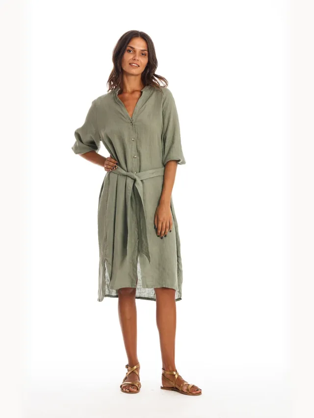RAVENS VIEW IBIZA dames vegan Blousejurk Mei Kaki Groen