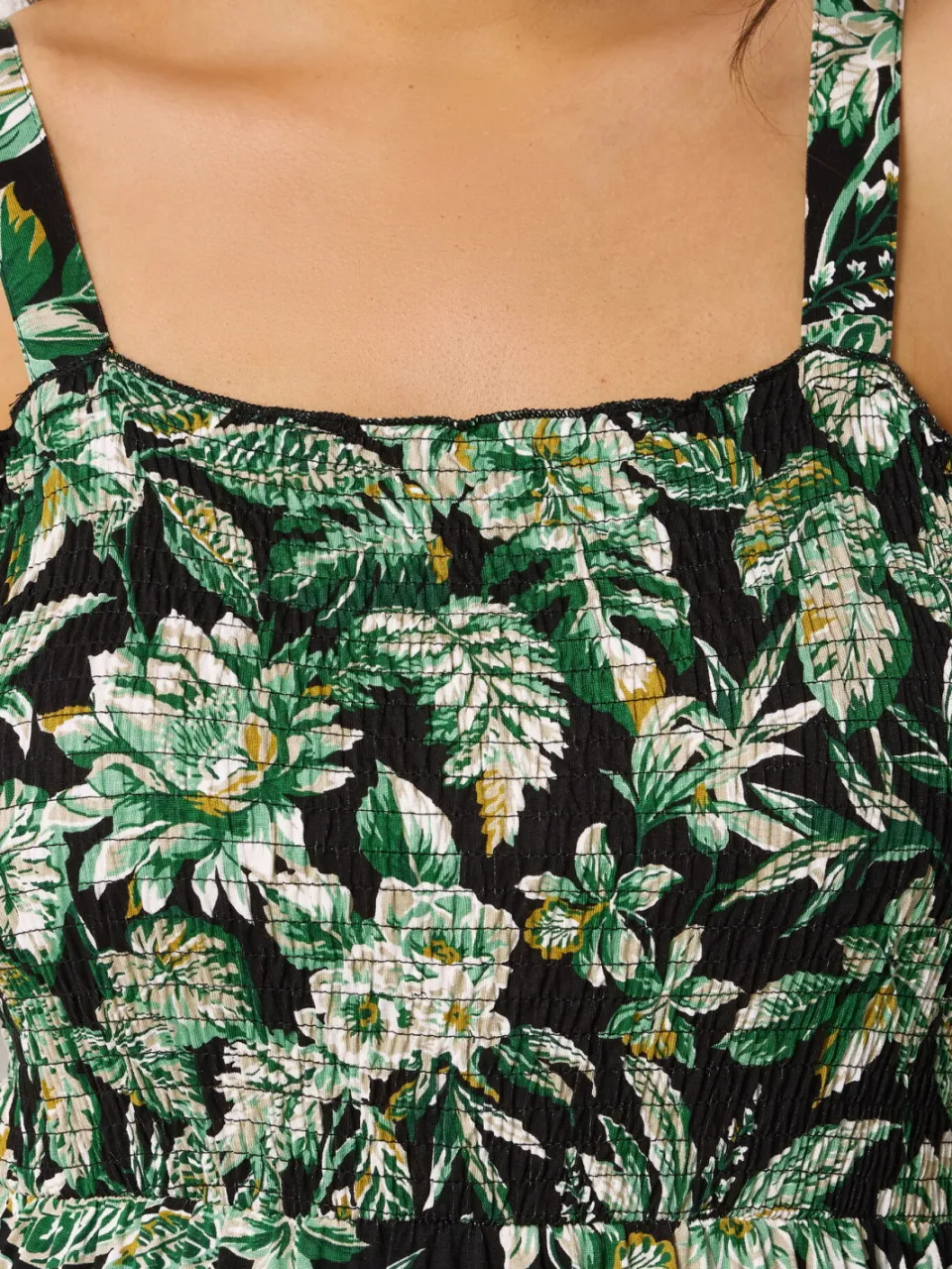 Yours Groene Gesmokte Midijurk Met Bloemenprint, foto 4
