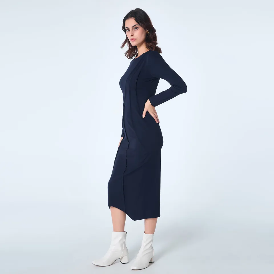 S&J Weekends Jurk met asymmetrische structuurlijnen blauw, foto 2