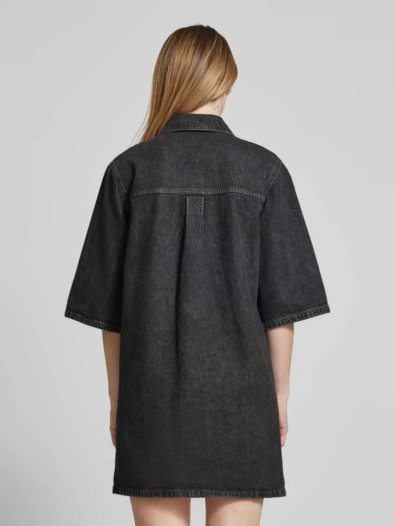 Selected Knielange jeansjurk met paspelzakken op de borst, model 'HARPER' zwart, foto 3