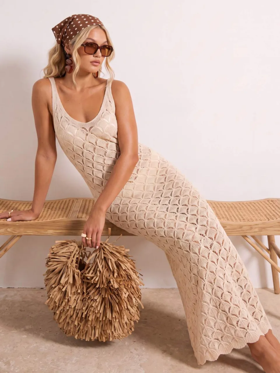 Trendyol TRENDYOLMİLLA Dames Ecru Ajour Maxi Mouwloos Strandkleding Bodycon Strandjurken, foto 2
