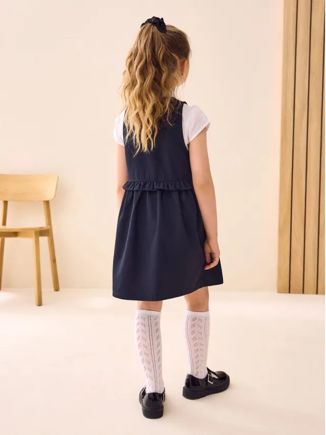 Next Meisjes - Schooljurk met rits aan de voorkant, ruches in de taille - Blauw Navy Blue