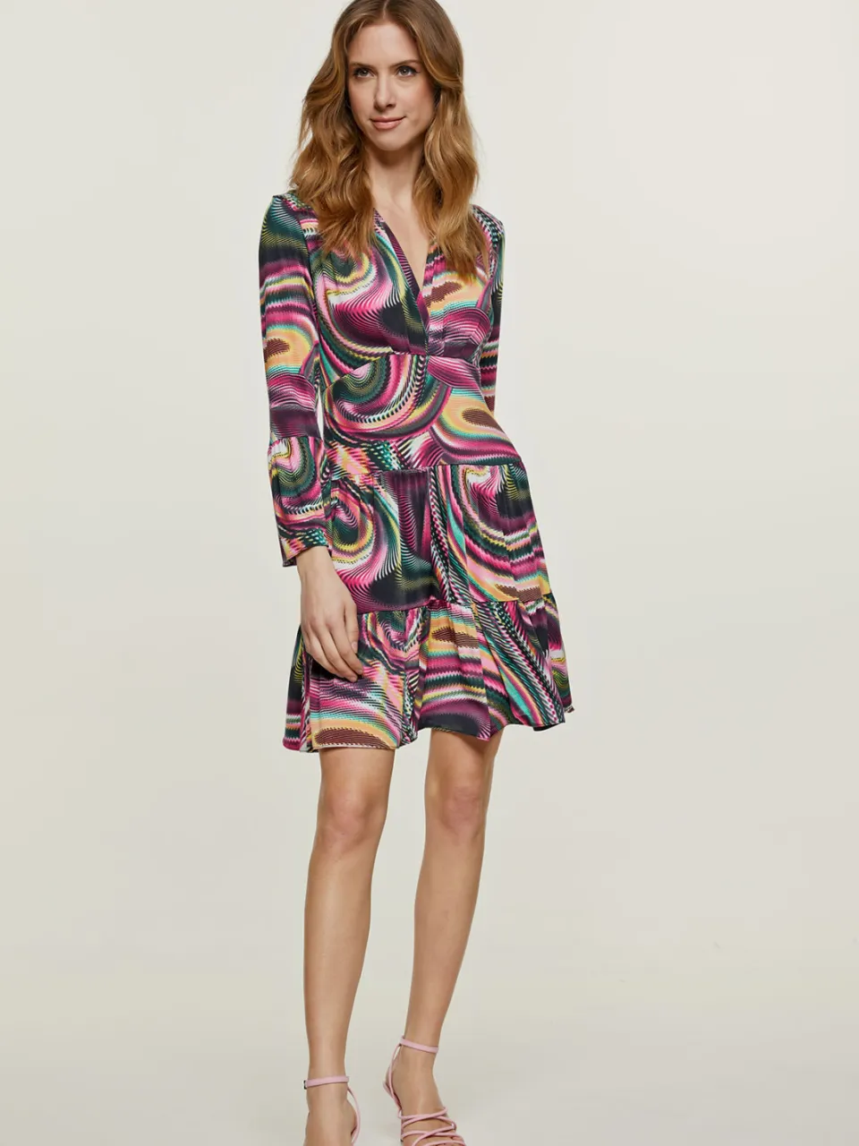 Conquista Mulberry Print jersey jurk met ruches Bordeauxrood