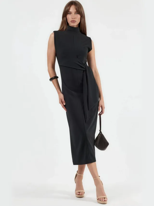 Busem Midi-jurk met strikdetail Zwart