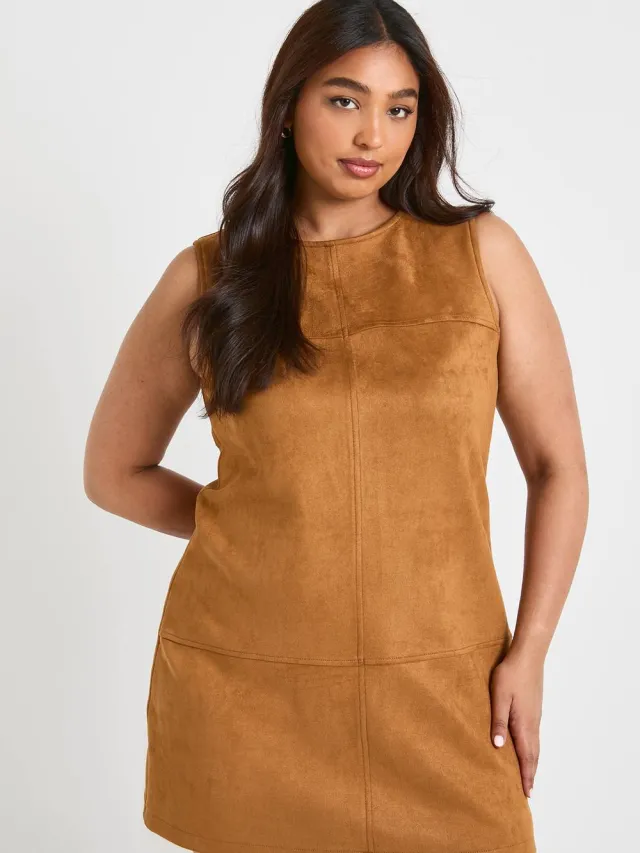boohoo Dames Plus synthetisch suede A-lijn mini-jurk Tan