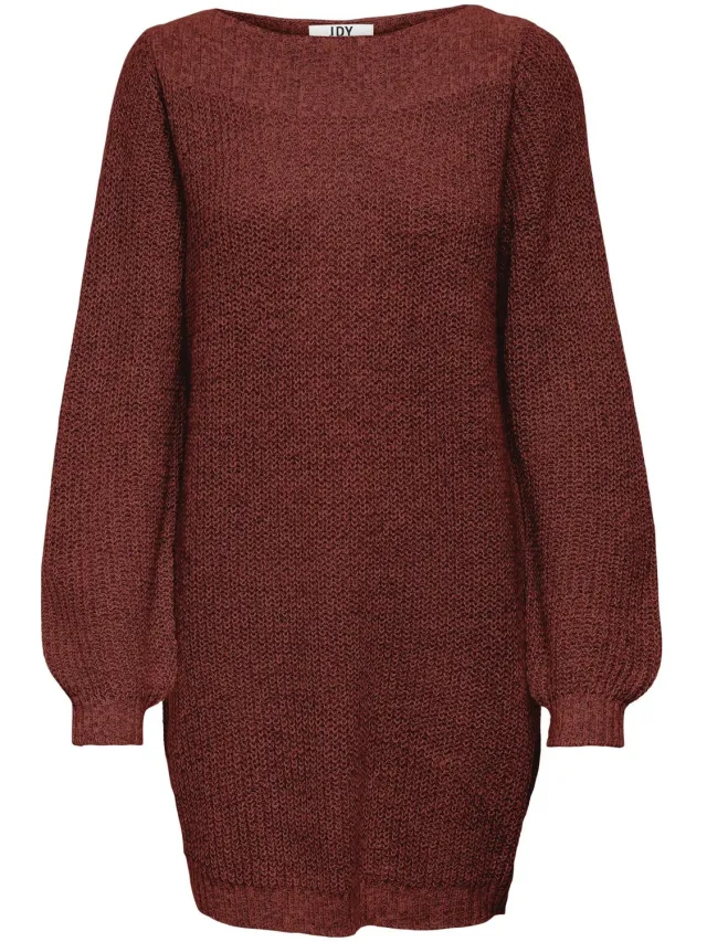 JDY JDYWHITNEY MEGAN L/S BOAT DRESS KNT NOOS - Dames - Mini jurken Smoked Paprika